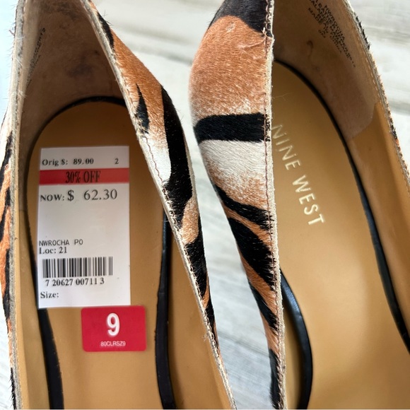 NINE WEST Rocha Tiger Stripe Cowhide Leather Platform NEW Heels 9 - Picture 8 of 10